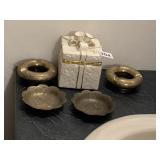 TISSUE BOX COVER, BRASS DISHES, ASHTRAYS