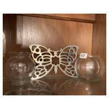 BUTTERFLY TRIVET, GLASS BOWLS ETC..