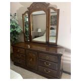 BEDROOM SET INCLUDING DRESSER, MIRROR, ARMOIRE