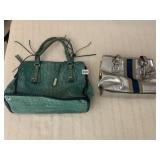 GREEN PURSE ABRO AND SILVER PURSE LIZ CLAIBORNE