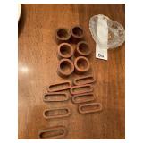 MCM TEAK NAPKIN RINGS SET OF 6 AND ONE OF 8 -