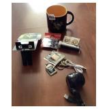 PENS PINS AND COFFEE MUG SPEAKER CHARGER BANK