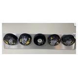 AUTOGRAPHED HOCKEY PUCK W/ STAND 5 PUCKS