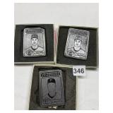 THREE SILVER METAL BASEBALL CARDS EACH SEPARATELY