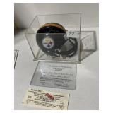 AUTOGRAPHED MINI HELMET WITH JACK LAMBERT AND