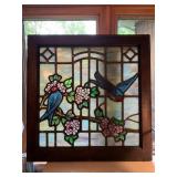 28.5X22.5 BEAUTIFUL STAINED-GLASS PANEL WITH BLUE