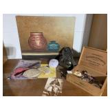 CIGAR BOX, POTTERY POT PICTURE, KNIFE WORKS