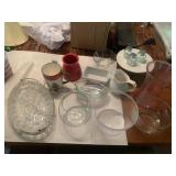 GLASS MIXING BOWLS AND CREAMER, MUGS, ETC.