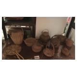 MINIATURE HAND MADE BASKETS, LIDDED BASKET