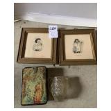 2 VICTORIAN MINI PRINTS, TOOTHPICK HOLDER,