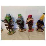 4 PINECONE CENTER WOOD BASE FIGURES HAND MADE