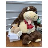 STEIFF CAT AND PLUSH DOG W/ RED TIE