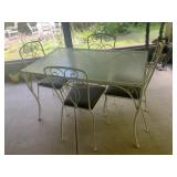 IRON AND GLASS PATIO SET WITH 4 UPHOLSTERED