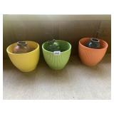 3 COLORFUL PLANTERS WITH HANGING TEA LIGHT