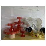 MICKEY SHAPED BASKET, CROWN, WOOD BASE TIERED