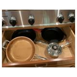 COPPER PAN, LODGE CAST IRON PAN, SAUCEPAN WITH