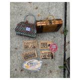 HANDBAG INCLUDING BEADED, SMALL SIGNS,