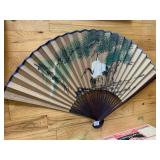 24" HAND PAINTED ASIAN FAN WITH CRANE