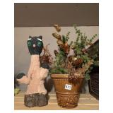 CERAMIC PLANTER WITH ARTIFICIAL PINE AND BEADED