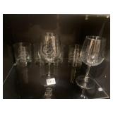 4 STEELER ETCHED TUMBLERS AND WINE GLASSES
