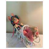 ANNA LEE 14" X 9.5" WICKER WAGON W/ BUNNY IN CART