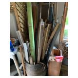 ASSORTED GARDENING STAKES AND WOOD PIECES