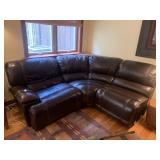 3 SECTION DARK BROWN LEATHER SOFA, 90", ALL