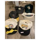 STEELERS HATS, SOME WORN, 6 TOTAL