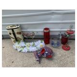 WINE BOX, LAY, HAND PAINTED GLASSES