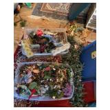 TWO TOTES, SILVER HEARTS, DECORATIONS WOOD CRATE