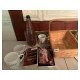 BASKET, WRAPPED BOTTLE, MOTHER OF THE BRIDE MUG,