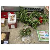 BASKET, HOLLY, ORNAMENTS