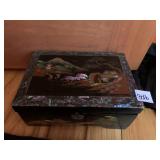 MOUNTAIN SCENE INLAY JEWELRY BOX WITH JEWELRY