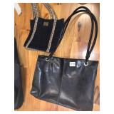 LONGABERGER TOTE BAG, BLACK LEATHER TOTE