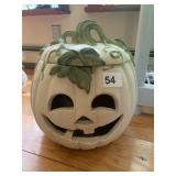 CLAY PUMPKIN JACK O LANTERN WHITE W/ GREEN LID