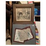 FRAMED AND MATTED PAPER ART PIECE, SIGNED AND