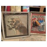 FRAMED TAPESTRY PIECE SIGNED SANKARI AND ORIGINAL