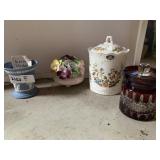 WEDGWOOD VASE, ANSLEY COVERED JAR, RUBY CONDIMENT
