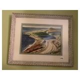 FRAMED AND MATTED ARIEL BEACH SCENE, SIGNED DATED