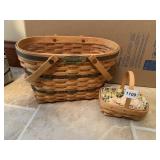 LARGE 2 HANDLE LONGABERGER BASKET AND SMALLER ONE