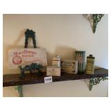 CAST IRON EASEL WITH ZOO ANIMALS AND ANTIQUE