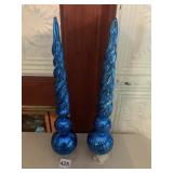 BLOWN GLASS BLUE 16" FOOTED SPEARS