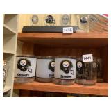 4 FROSTED STEELERS EYEBALL GLASSES AND 3 CLEAR