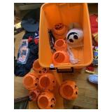 ORANGE TOTE AND PLASTIC PUMPKINS