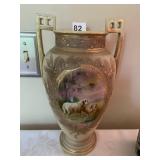 12" HAND PAINTED NIPPON VASE WITH GOLD DECORATION