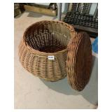 WICKER BASKET WITH LID 15" H X 20" DIAMETER