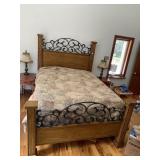 SOLID WOOD AND DECORATIVE IRON SCROLLING QUEEN