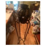 TIN VASE W/ IRON BASE