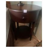 OVAL SIDE TABLE CENTER DRAWER LOWER SHELF