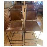 4 TURNED BACK IRON BAR STOOLS WITH DISTRESSED